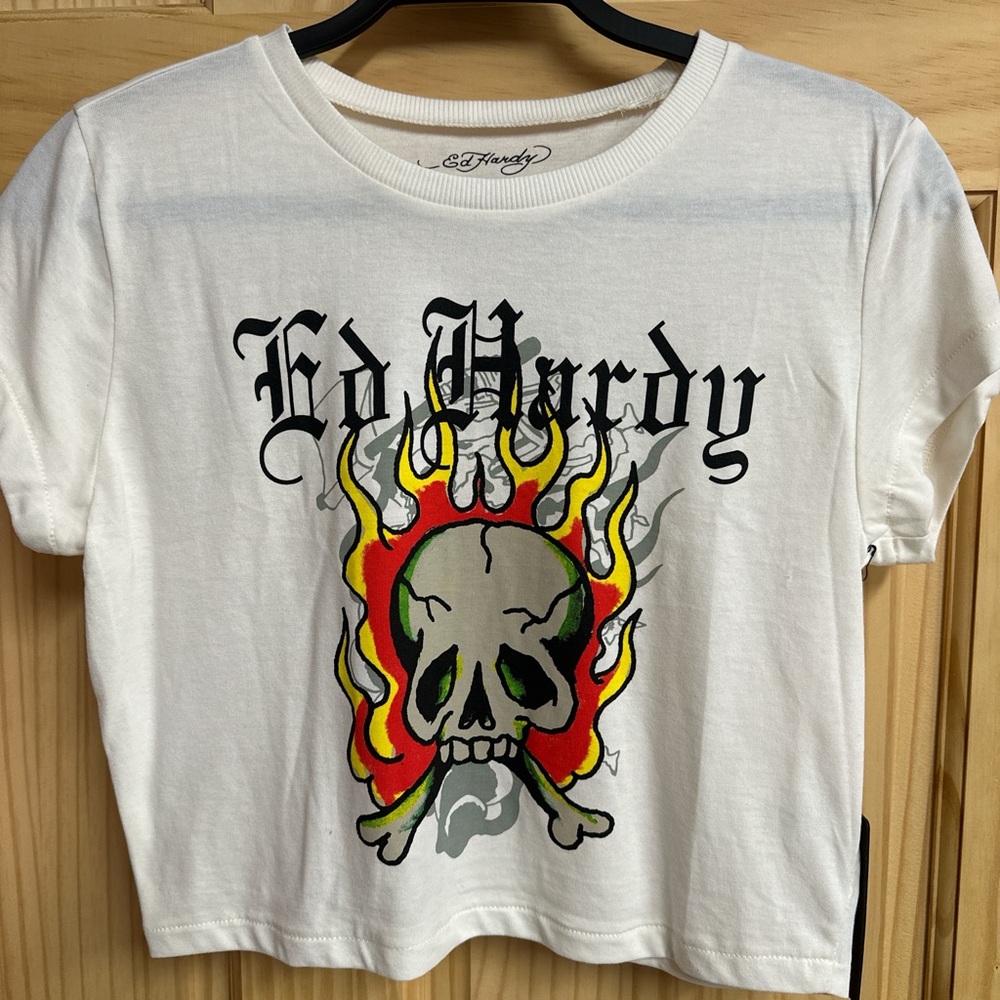 Women’s Large Ed Hardy White Crop Top